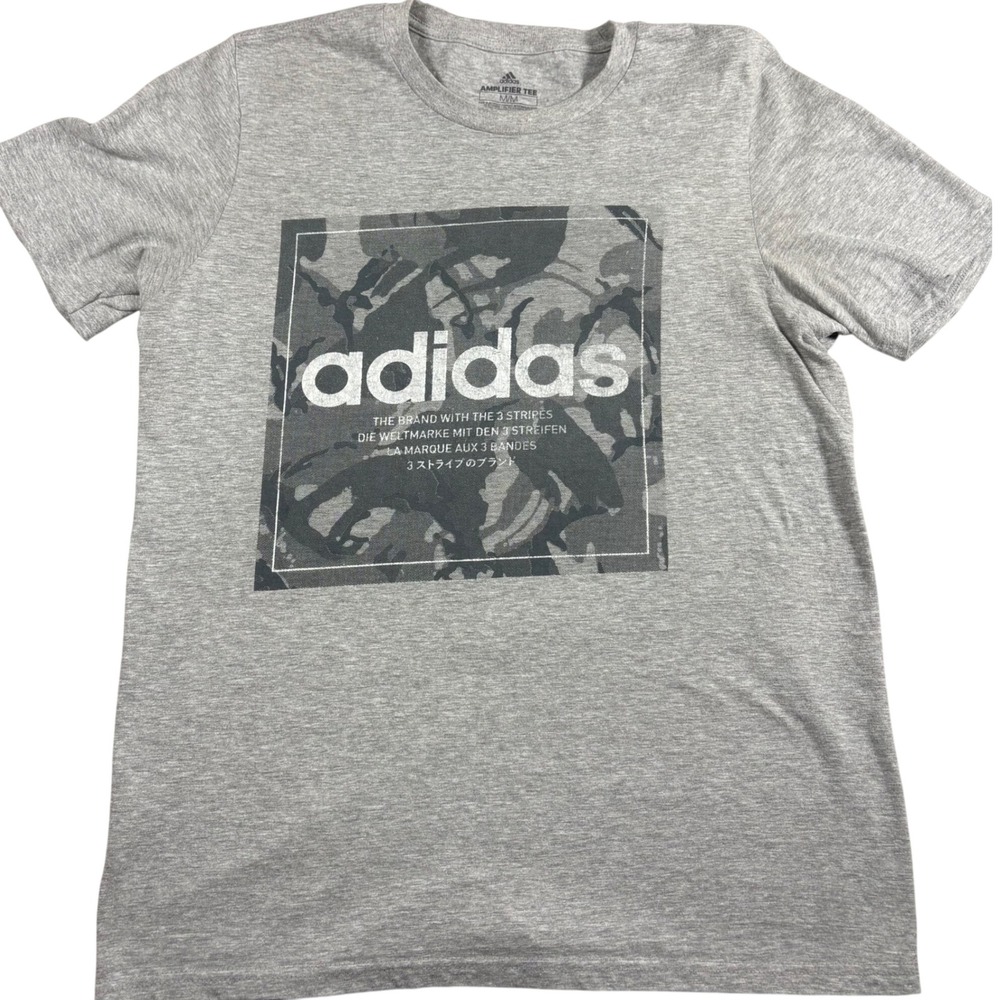 Adidas Amplifier Tee Mens Medium Gray Camo Graphic Logo T-Shirt Streetwear M